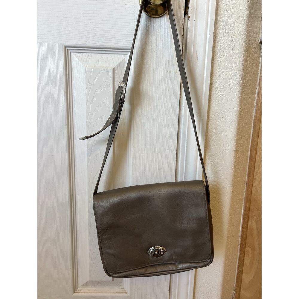 Vintage FOSSIL Crossbody Bag Cognac Grey Leather Flap Purse Turnkey Y2K